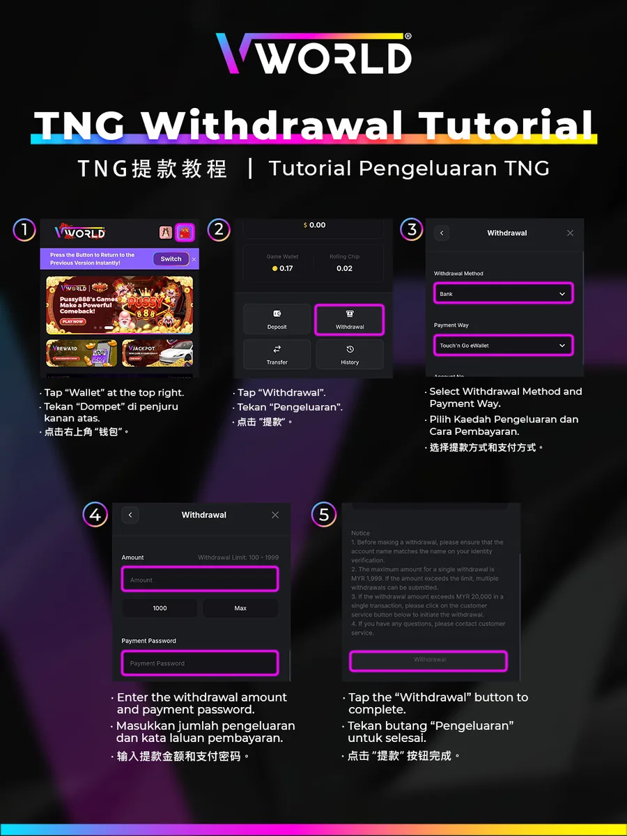 VWorld TNG Withdrawal tutorial