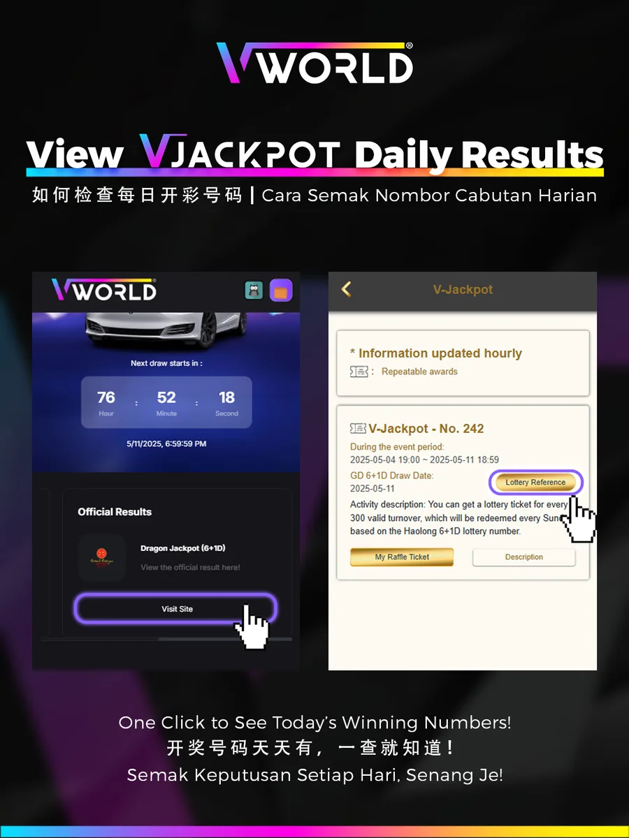 VWorld V-Jackpot Daily Results tutorial